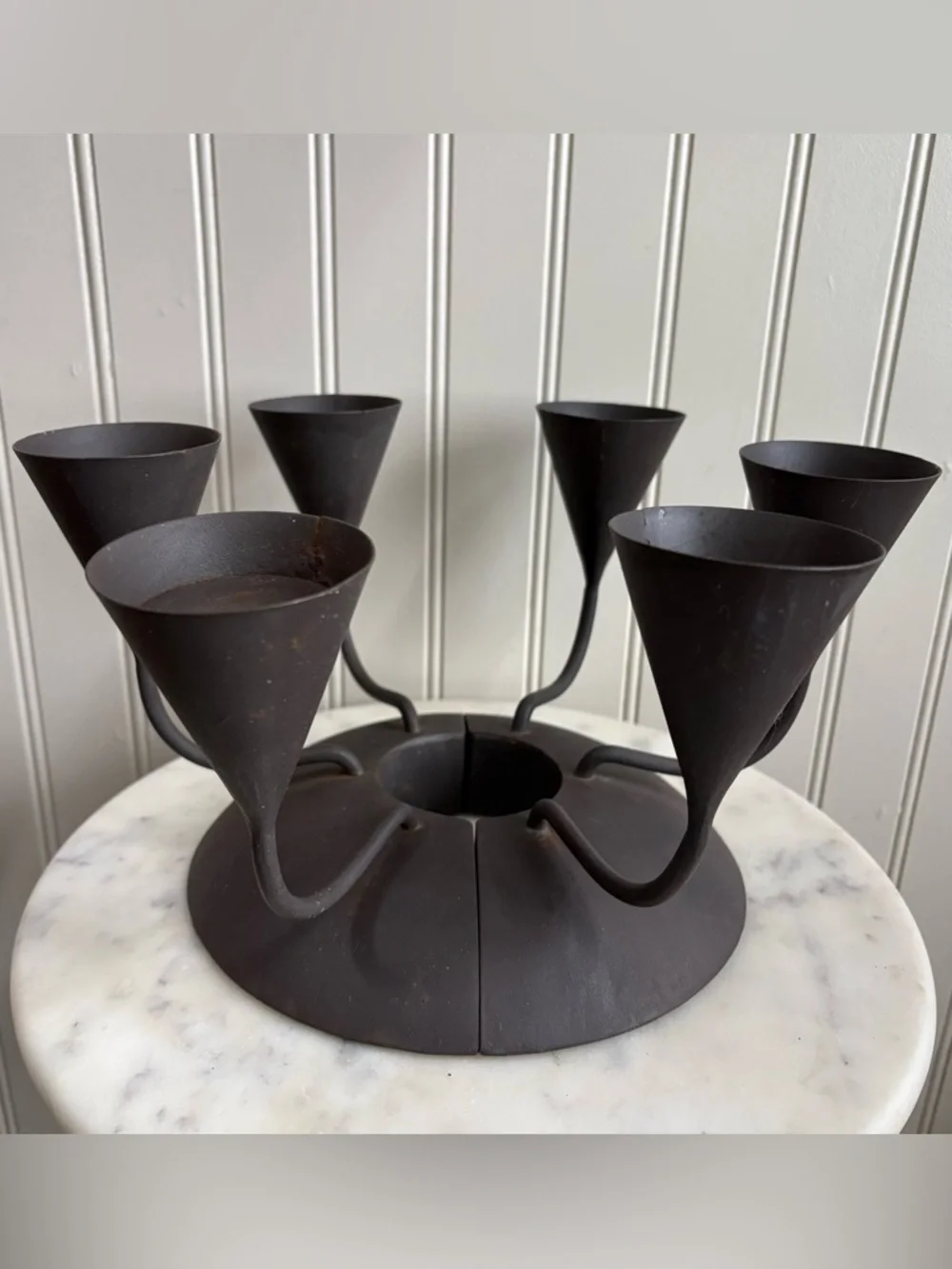 Pottery Barn Brutalist Raw Metal Candle Holder Centerpiece Brown Contemporary